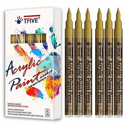 Gold Marker Paint Pens - 6 Pack Acrylic Gold Permanent Marker, 0.7mm Extra  Fine Tip Paint