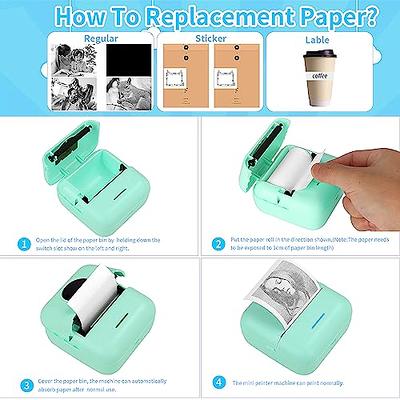 Eschen Pocket Mini Printer, Portable Printer with 6 Rolls Printing Paper  for iOS Android Smartphone, Label Receipt Sticker Photo List Notes Inkless