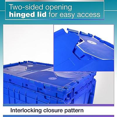 Idl Packaging 10-Gallon Industrial Plastic Tote with Hinged Lids, Blue, Pack of 1 - Heavy-Duty Large 22 L x 15 W x 9 H Container for Warehouses