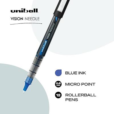 Uniball Vision Needle Rollerball Pens, Blue Pens Pack of 12, Micro