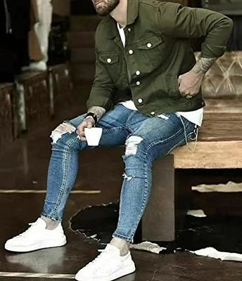 New Fashion Men Denim Jacket Cowboy White Jeans Jacket Men Casual Slim Fit Jeans  Jacket Cotton Coat OUTWEAR Male Clothes