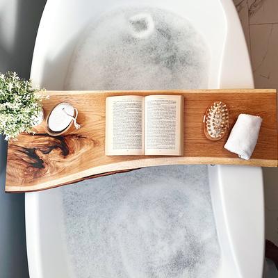 Live Edge Solid Wood Bathtub Tray, Sustainable Bath Caddy