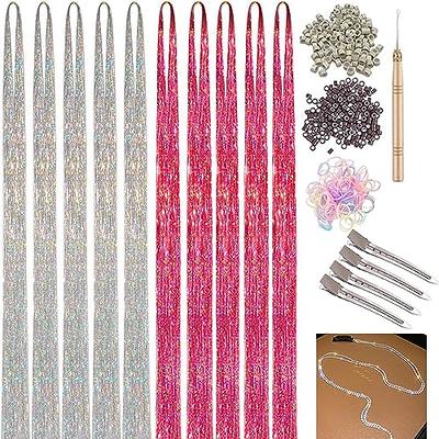 Silver Hair Tinsel Kit 5Pcs 1200 Strands, Hair Tinsel Heat Resistant Fairy  Hair Tinsel Kit 48 Inch, Sparkling Glitter Tinsel Hair Extensions Hair  Tensile For Halloween Christmas New Year Party (Shining Silver)