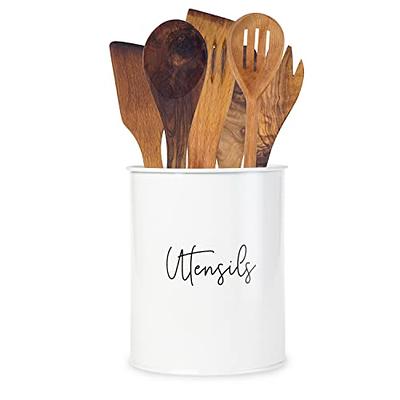 Utensil Holder in Rustic Wood for Farmhouse Kitchen Decor, Cooking Tools  Storage and Countertop Organizer, Triple Compartment 