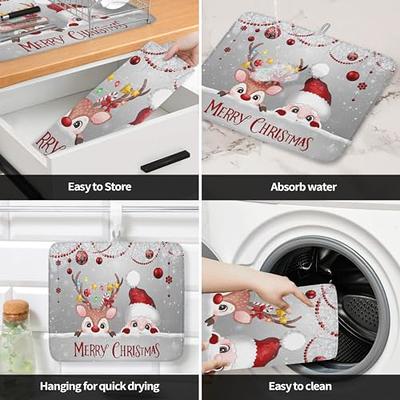 Huotupsine Grey Santa Elk Christmas Dish Drying Mat for Kitchen Counter,  Red Xmas Balls Winter Snowflake Baby Bottle Microfiber Drying Pad,  Absorbent Coffee Cup Dishes Drainer Mats 16x18, 2 Pcs - Yahoo