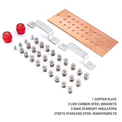 BELLA BAYS Wall Mounted Classic Copper Grounding Bar Kit for General  Electrical,0.24x 3.94x 12 Bus Bar with 27 x 0.44(7/16) Terminal  Positions, UL Listed SM40 Insulators Rated Uimp up to 6kV 