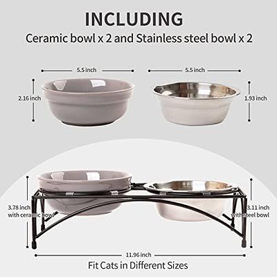 FOREYY Elevated Cat Bowls with 2 Ceramic Bowls and 2 Stainless Steel Bowls,Raised  Cat Food Water Bowl with Iron Stand,Porcelain Pet Dishes for Cats and Small  Dogs,16 Ounces,Dishwasher Safe(Gray) - Yahoo Shopping