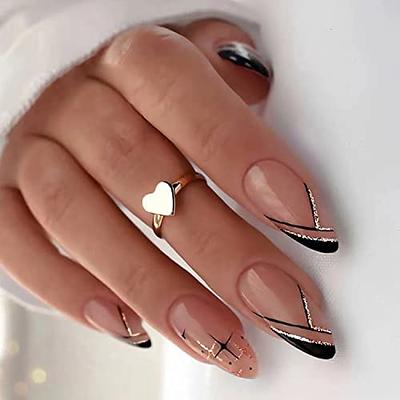 Fofosbeauty 24 pcs Press-on Acrylic False Nails, Nails Tips Designs  2023,Almond Glittering Black Silver - Walmart.com