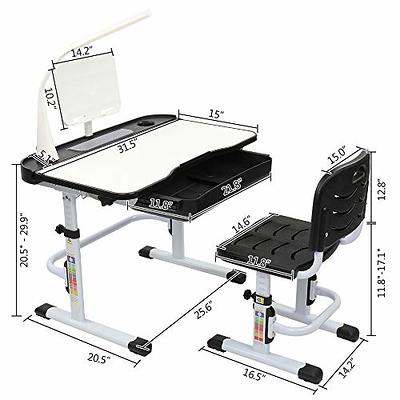 Kids Study Desk and Chair Set Height Adjustable, Children School Writing  Functional Study Table with Drawers Lamp Bookstand