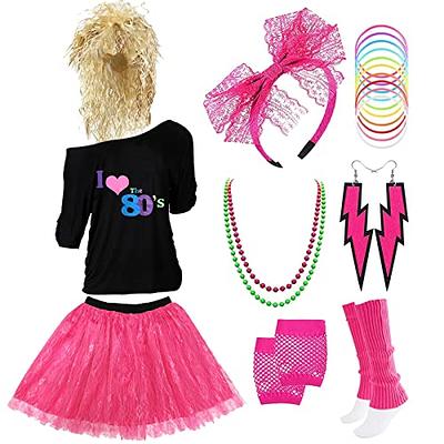 WILDPARTY 80s Costume Accessories for Women, T-Shirt Tutu Fanny Pack  Headband Earring Necklace Fishnet Gloves Legwarmers 80s Party Halloween  outfit for Women 24PCS (Pink love XL) - Yahoo Shopping