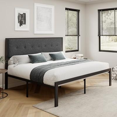  HOSTACK King Size Bed Frame, Modern Upholstered Platform Bed  with Adjustable Headboard, Heavy Duty Button Tufted with Wood Slat Support,  Easy Assembly, No Box Spring Needed (Grey)