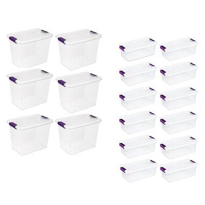 Sterilite Stackable 6 Qt Storage Box Container, Clear, Purple Lid (30 Pack)  