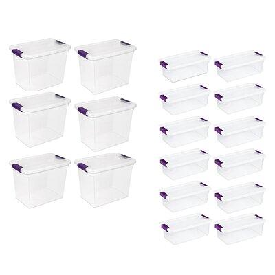 Sterilite Stacking Closet Storage Tote with Lid, White/Clear, 6 qt - 12 pack