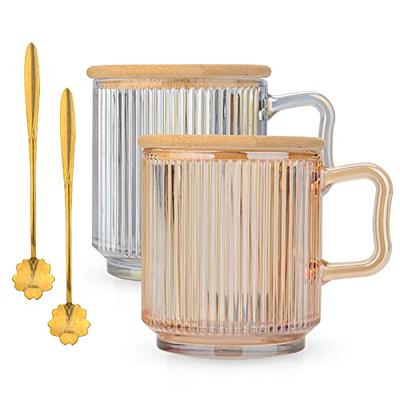 Striped Glass Mug Clear Glass Teacup with Handle High Temperature Milk  Coffee Water Cup Drinkware Glass Cups Bamboo Lid