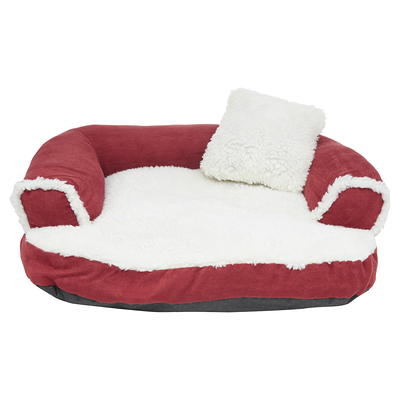 Small 37 in. Beige Pet Sofa Dog Sofa Cat Sofa Cat Bed Pet Bed Dog Bed Rectangle with Movable Cushion and Wood Style Foot