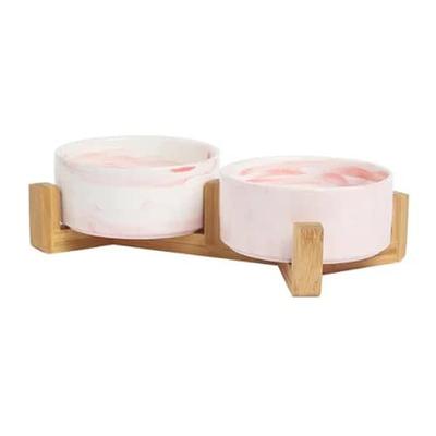 Ceramic Dog Bowls with Wooden Stand