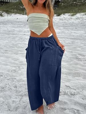 TESNN Women's Boho Pants Comfy Harem Smocked Waist Yoga Pants with Pockets  Lounge Jogger Pants 