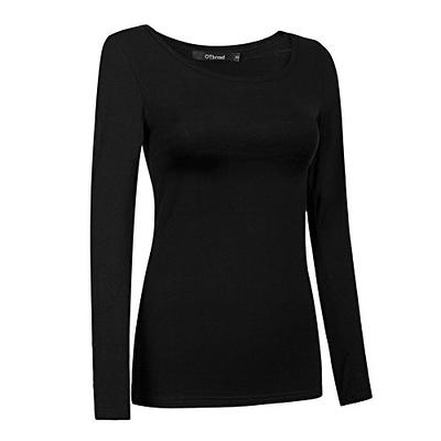 OThread & Co. Women's Long Sleeve T-Shirt Scoop Neck Basic Layer Stretchy  Shirts (Small, Black) - Yahoo Shopping