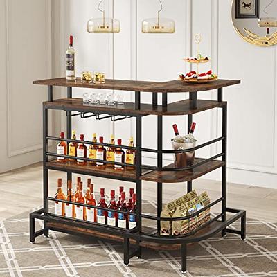 Tribesigns Home Bar Unit, 3 Tier Liquor Bar Table with Stemware Racks and  Wine Storage Shelves, Wine Bar Cabinet Mini Bar for Home Kitchen Pub (Black)