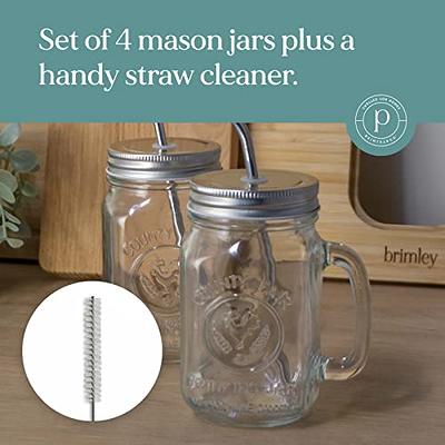 Brimley 16oz Glass Mason Jar with Lid and Straw Set of 4 - Mason Jars with  Handle