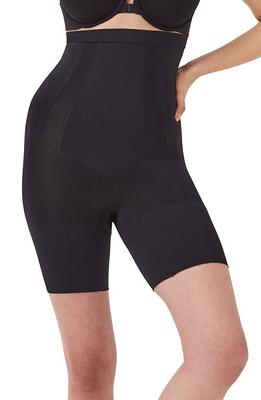 SPANX OnCore High Waist Mid-Thigh Shorts in Very Black at