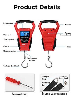 Bonano Built-In Lithium Battery Fishing Scale and Measuring Tape, Micro-USB Interface, Backlit LCD Display 165lb/75kg Hanging Scales Digital