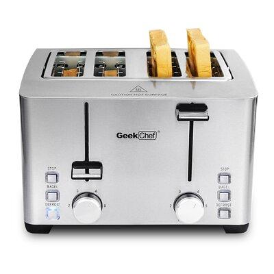 Toaster 4 Slice, Geek Chef Stainless Steel Extra-Wide Slot Toaster with Dual Control Panels of Bagel/Defrost/Cancel functi.