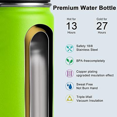 Hot/Cold Insulated Water Bottle - 2.0 Liter (64 oz) Stainless Steel Water  Bottles with Sleeve, Carry Strap, Extra Lid, Straw, Cleaning Brushes - Over