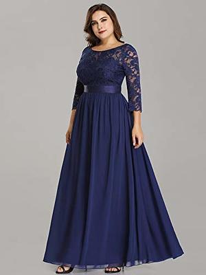 Navy Blue Lace Plus Size Prom Dresses For Special Occasion A Line V Neck Evening  Gowns Long Sleeves Floor Length Chiffon Formal Dress From 89,55 €