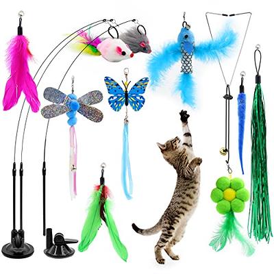 Thereisno Cats Toy Elastic Wand Feather Teaser with Bells Plush