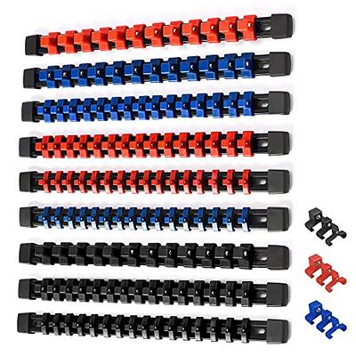 ALOANES 9PC ABS Socket Organizer, 1/2 inch, 3/8 inch and 1/4 inch Drive  Socket Rail Holders, Heavy Duty Socket Racks, Black Rails with Red Blue  Black Clips - Yahoo Shopping