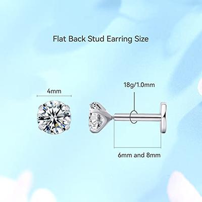 Threadless Flat Back Stud Earrings, 6 Pairs Titanium Hypoallergenic Earrings  for