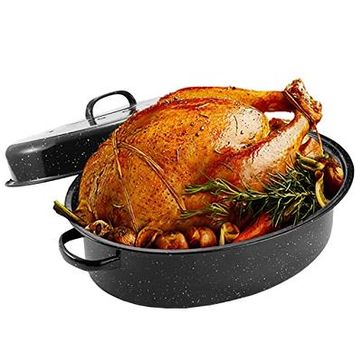 JY COOKMENT Granite Roaster Pan, 19” Enameled Roasting Pan with Domed Lid.  Oval Turkey Roaster Pot, Broiler Pan Great for Turkey, Chicken, Lamb,  Vegetable. Dishwasher Safe Cookware Fit for 20Lb Turkey 