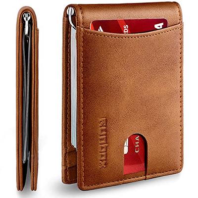 Genuine Cowhide Brown Leather Pocket 6Card Slim Wallet for Men