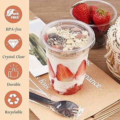 12 oz Clear Plastic Dessert Cups with Lids (Set of 50) Small Disposable  Parfait Cup, Dome Lid - No Hole, 12-Ounce Party Fruit Containers, Banana