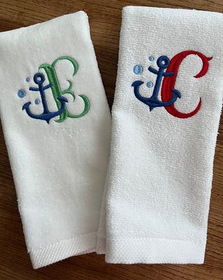 Navy Towels, Anchor Blue Hand Towels, Set of 2 Bath Towels, Ready to Ship,  Nautical Style, Decorated Guest Towels, Made by August Ave 