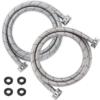 2-pack premium stainless steel washing machine hoses - 5 FT no-lead burst  proof red and blue lined water inlet supply lines - universal 90 degree