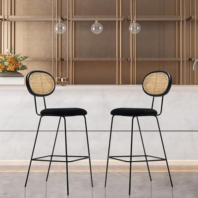 Black Rattan Counter Height Stools Set of 2 with Cane Back