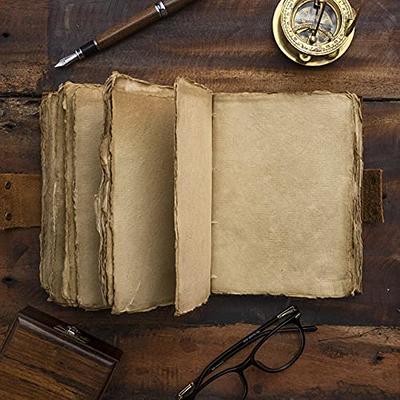 NomadCraftsCo. Vintage Leather Journal Lined Pages with Key - Antique Handmade Deckle Edge Vintage Paper Leather Bound Journal - Book of Sha