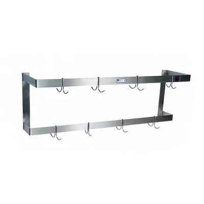 Regency 15 x 48 Stainless Steel Wall Mounted Pot Rack with Shelf and 18  Galvanized Hooks