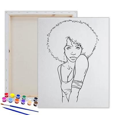 Indigo Art Studio Pre Drawn Canvas Painting for Adults Kids | Stenciled |  Art Activity | Afro Queen | DIY Birthday Gift & Adult Sip and Paint With