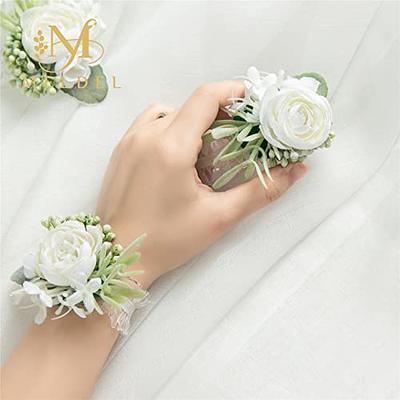 Wrist Flower, Rose Wrist Corsages, Wristband Hand Flowers Wrist Corsage  Bracelets, Corsage Wristlet Band For Wedding Bridesmaid Bridal Shower Prom  P