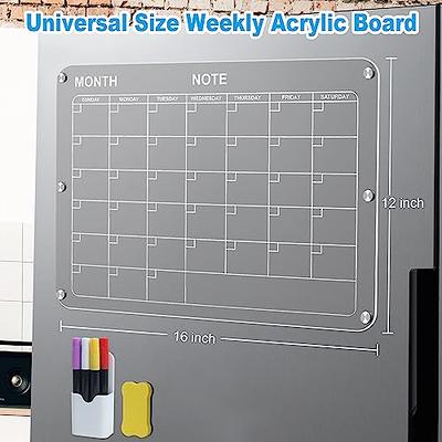 VTVTKK Acrylic Magnetic Dry Erase Board Calendar for Fridge, 16x12 Inches  Magnetic Monthly Calendar for Fridge with 6 Colorful Markers, Clear