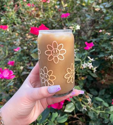 Glass Beer Can / Glass Can / Glass Iced Coffee Cup / Floral 