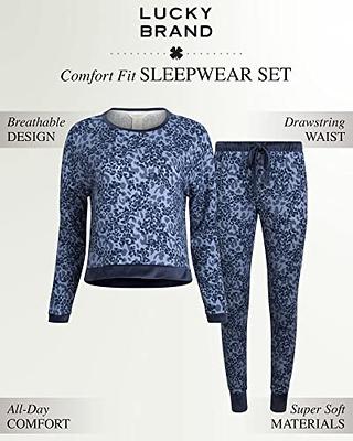 LUCKY BRAND Women Pajama Set Sz S Floral Jogger Long Sleeve Sleep Set Gray  Blue