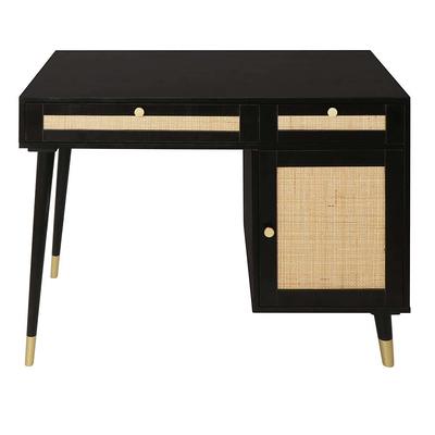 Dark Wood & Gold Double Drawer Desk