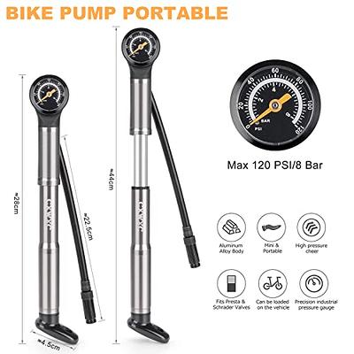 Bike Pump,Ball Pumps with Needles Portable Foot Activated Mini Bicycle Pump  with Pressure Gauge,Tire Inflator Device,Universal Presta & Schrader  Valve,Balloon Inflatable Toy Nozzle Inflator Adapter