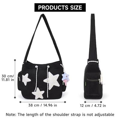 Women Canvas Zipper Bag Preppy Style Student Tote Shoulder Messenger Bag  Small Corduroy Bag Satchel Travel Purse Handbag