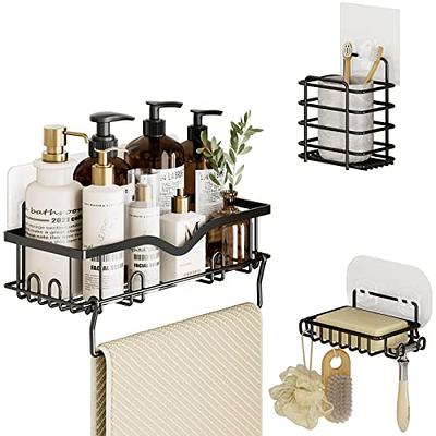 AMADA HOMEFURNISHING Shower Caddy Set, Stainless Steel Shower Organizer  with Strong Adhesive, Shower Shelves with Toothbrush Holder, Soap Holder 