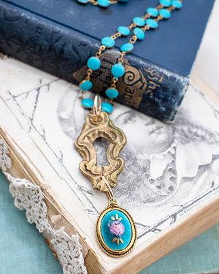 Peony - Pendant Necklace Vintage Bronze Escutcheon Keyhole Painted Enamel  Rose Turquoise Rosary Chain Jewelry Gift For Women - Yahoo Shopping